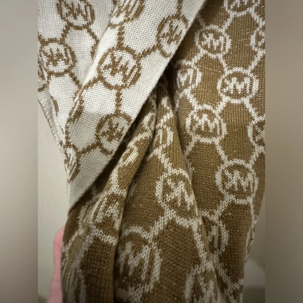 Michael Michael Kors MK Logo Gold Cream Infinity Wrap Scarf